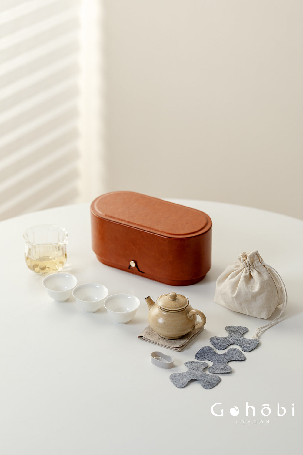 Gohobi Portable Gongfu Tea Set – Luxury Travel Tea Set Teapot & Three-Cup Set with Leather Case
