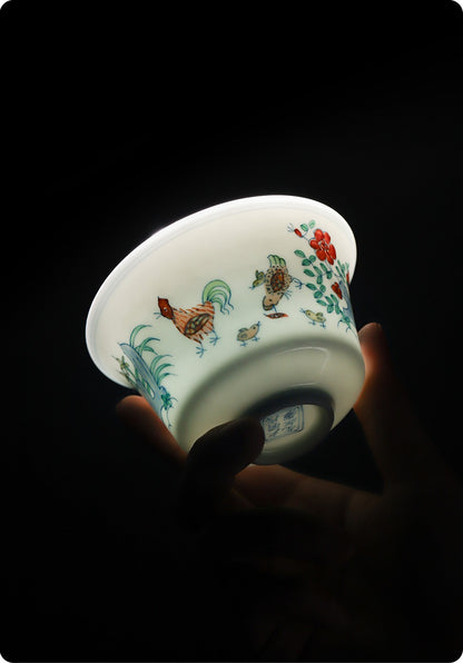 [Gohobi Gallery] Jingdezhen official ceramic hand-painted Chicken Gaiwan and Cup Set