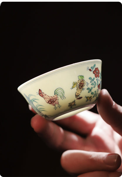 [Gohobi Gallery] Jingdezhen official ceramic hand-painted Chicken Gaiwan and Cup Set
