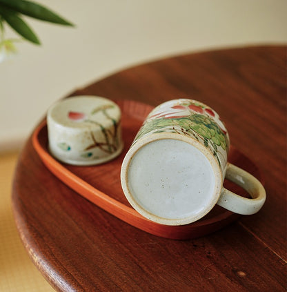 Gohobi Hand-Painted Blue and White Floral Mug with Lid Cup