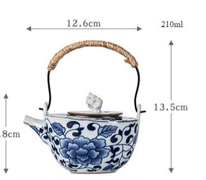 Gohobi Blue and White Porcelain Hemp Rope Handle Teapot
