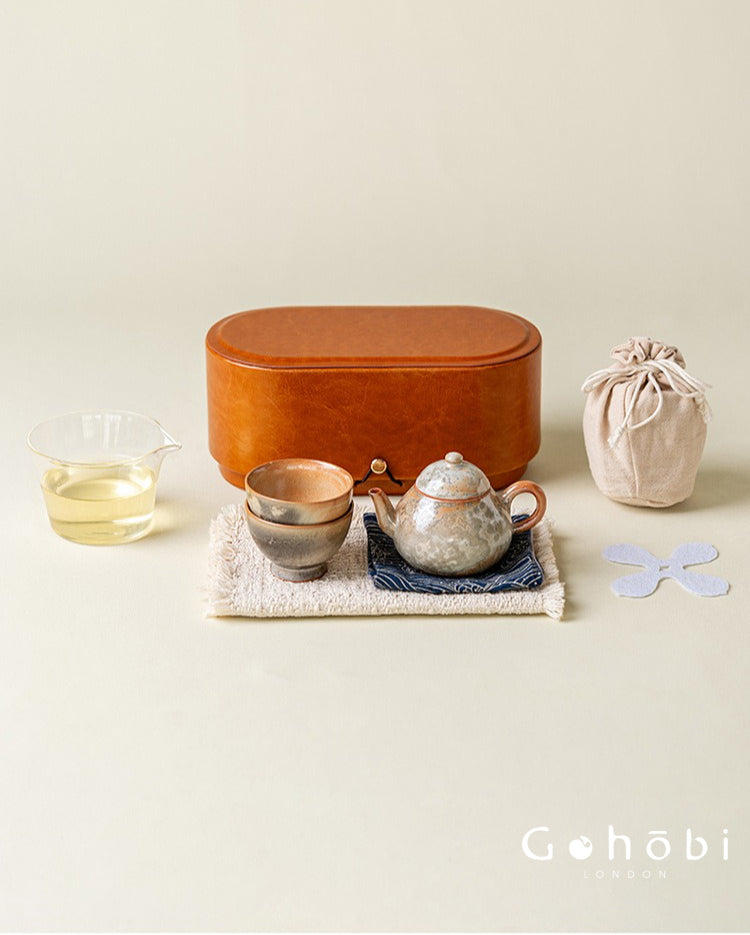 Gohobi Wood-Fired Travel Tea Set – Handmade Portable Teapot & Two Cups