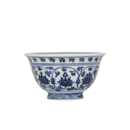 Gohobi Hand-painted Wood-fired Blue and White Yongle Hand-pressed Tea Cup