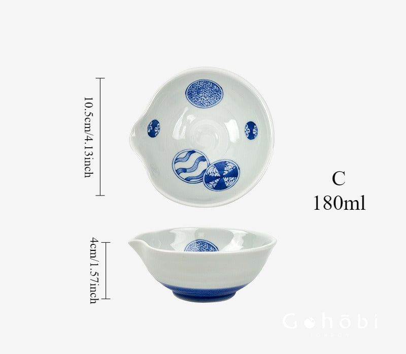 Gohobi Japanese Hosami Yaki Blue & White Small Bowl Set [Made in Japan] – Six-Piece Gift Box