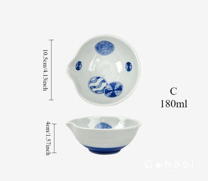 Gohobi Japanese Hosami Yaki Blue & White Small Bowl Set [Made in Japan] – Six-Piece Gift Box