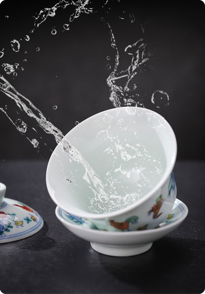 [Gohobi Gallery] Jingdezhen official ceramic hand-painted Chicken Gaiwan and Cup Set