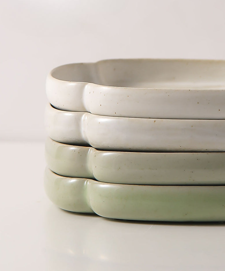 Gohobi Ceramic Four-leaf Plate Teapot Tray