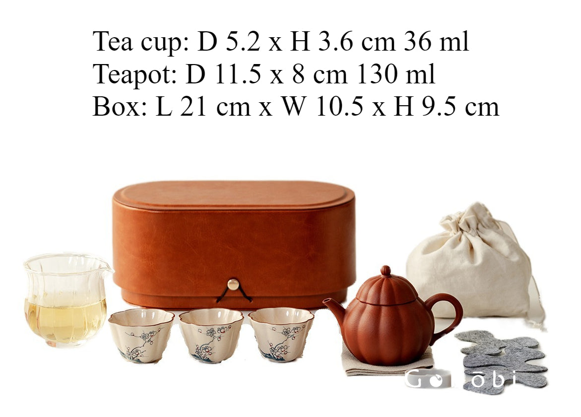 Gohobi Zhu Ni Yixing Purple Sand Travel Tea Set – Portable Gongfu Tea Set with Leather Case