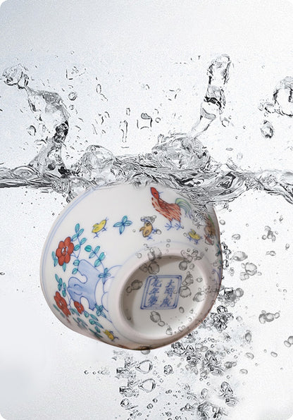 [Gohobi Gallery] Jingdezhen official ceramic hand-painted Chicken Gaiwan and Cup Set