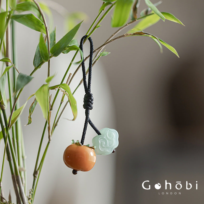Gohobi Persimmon Teapot Lid Pendant – Handwoven Retractable Teapot Lid Rope