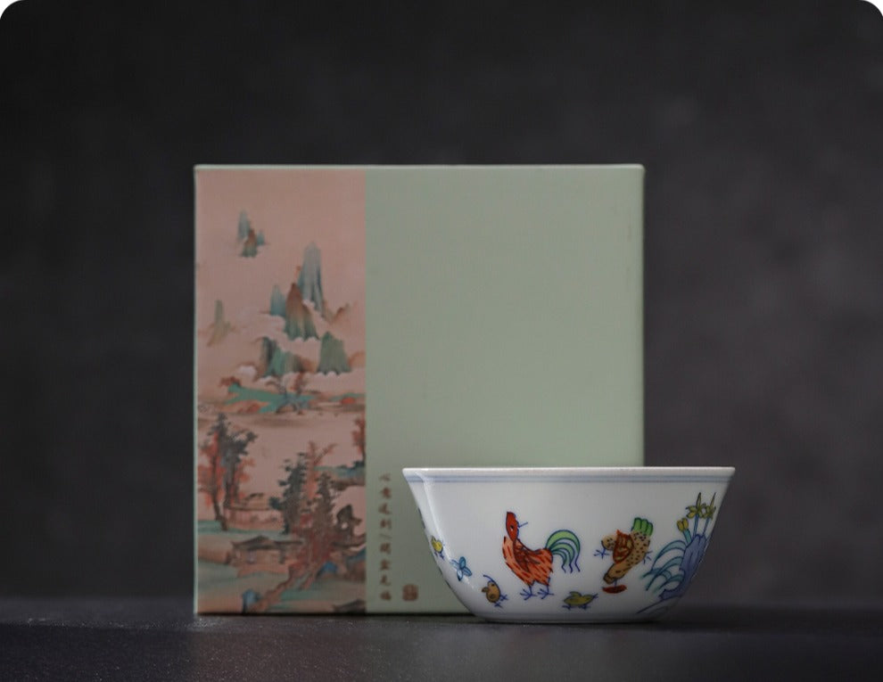 [Gohobi Gallery] Jingdezhen official ceramic hand-painted Chicken Gaiwan and Cup Set