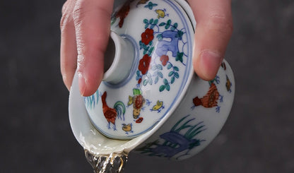 [Gohobi Gallery] Jingdezhen official ceramic hand-painted Chicken Gaiwan and Cup Set