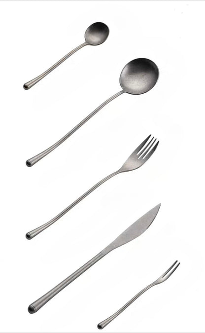 Gohobi A Set of 5 Pieces Stonewashed Stainless Steel Cutlery