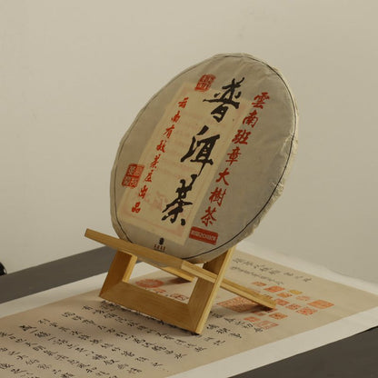 Gohobi Bamboo Pu'er Tea Cake Display Stand – Triangular Easel Shelf for Tea Ceremony Display