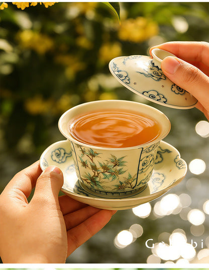 Gohobi Jingdezhen Blue and White Porcelain Gaiwan or Teacup – Hand-Painted Ceramic Tea Ware