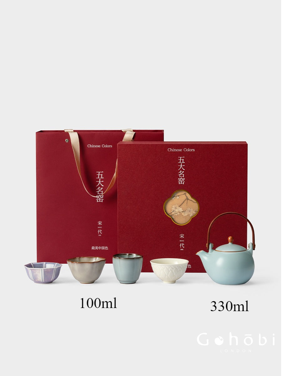 Gohobi Handmade Five Famous Kilns Gongfu Tea Set – One Teapot & Four Cups Gift Set