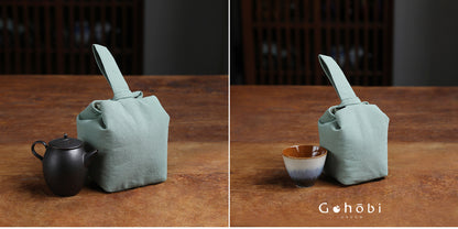 Gohobi Classic Travel Teaware Bag – Plain Cotton Tea Set Storage & Outdoor Carry Case