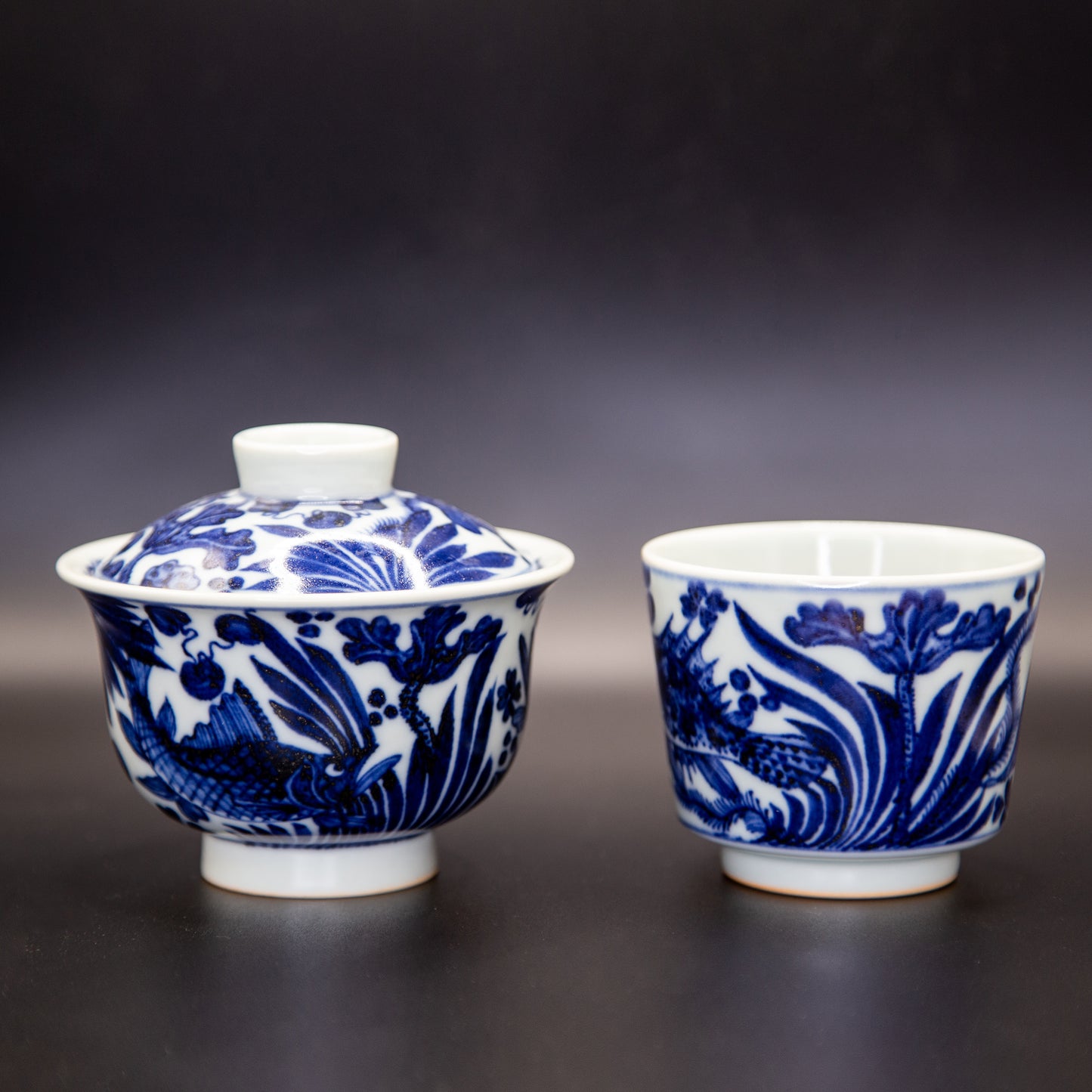 [子悠堂 x Gohobi Gallery] Wood Fired Hand-painted Blue and White Fish Pattern Gaiwan Set