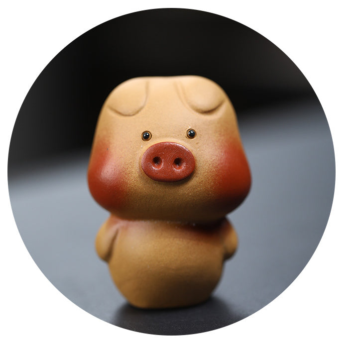 Gohobi Handmade Ceramic YiXing Clay Standing Pig Ornament Tea pet