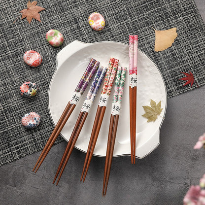 Gohobi A Set of 5 Pairs of Japanese Cherry Blossom Wooden Chopsticks and Rests