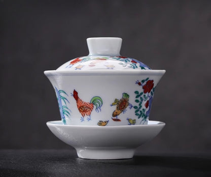 [Gohobi Gallery] Jingdezhen official ceramic hand-painted Chicken Gaiwan and Cup Set