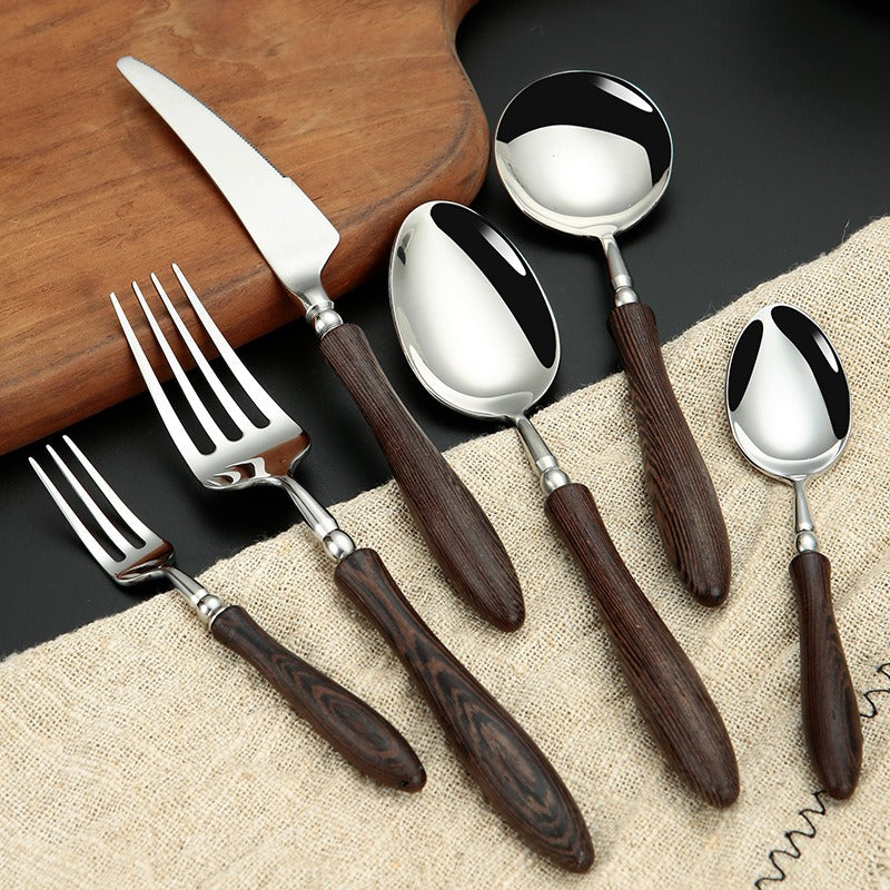 Gohobi A Set of 6 Pieces Wooden Handle Cutlery