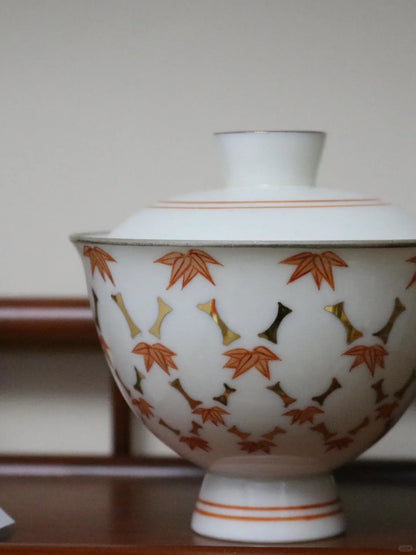 [清和堂 x Gohobi Gallery] Hand-painted Golden Hand-painted Bamboo Leaf Pattern Tea Gaiwan Teapot