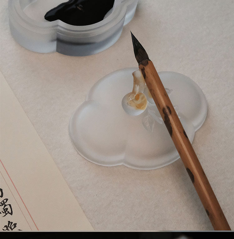 Gohobi Pate de Verre Persimmon Coloured Begonia Glass Case Ink Box Jewellery Holder Container
