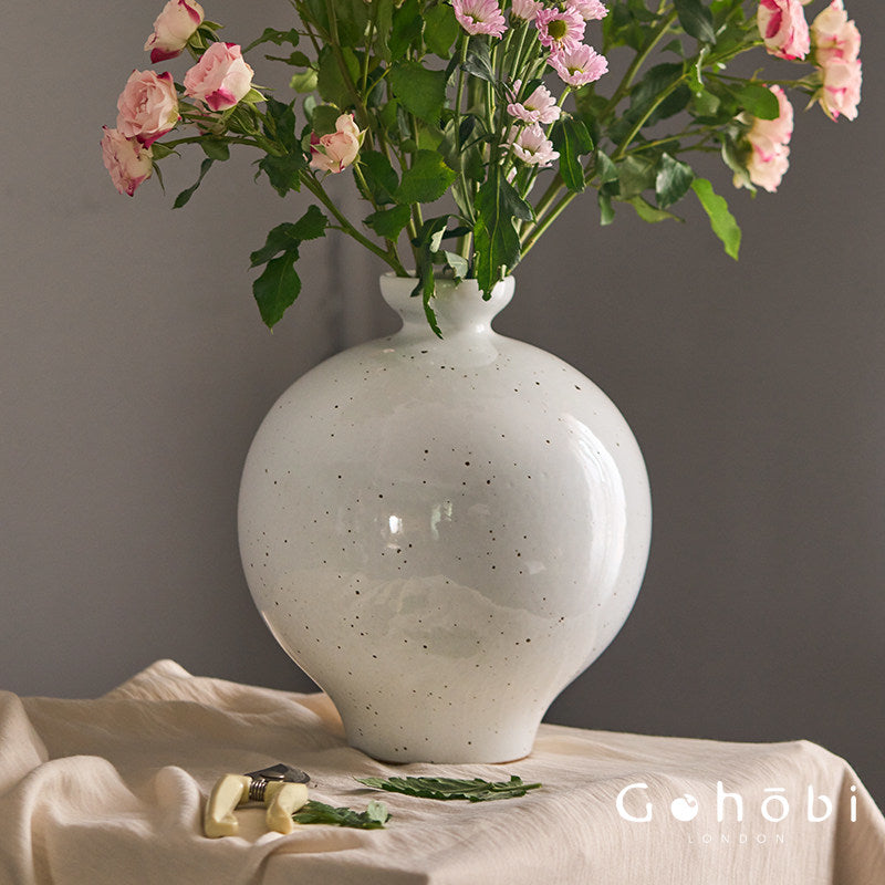 Gohobi Jingdezhen Handmade Ceramic Vase – Coarse Pottery Retro Spherical Flower Vase