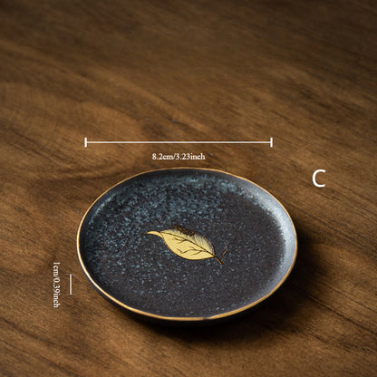 Gohobi Blue and White Balck and Gold Ceramic Coaster