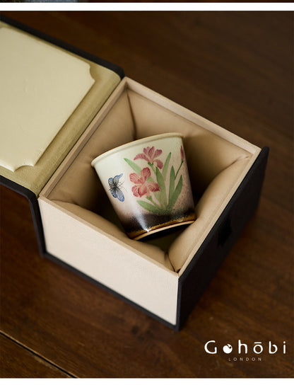 Gohobi Jingdezhen Hand-Painted Iris Teacup – Ceramic Gongfu Tea Master Cup Kiln Glaze