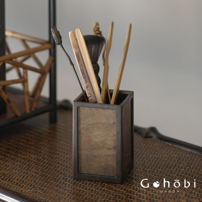 Gohobi Gohobi Ebony Rock Square Storage Tea Holder – Minimalist Tea Accessory & Calligraphy Desktop Ornament