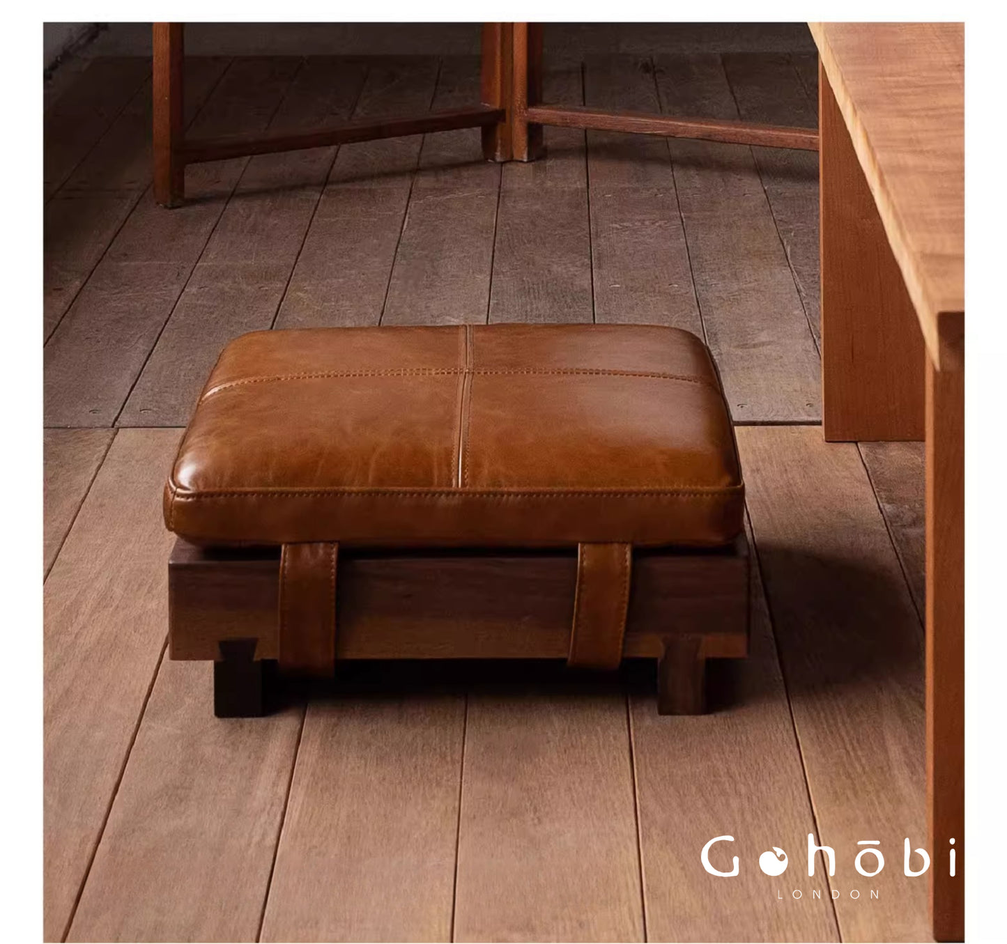 Gohobi Black Walnut Solid Wood Stool or Leather Cushion – Handmade Square Seat for Dining Room, Living Room or Tea Room | FSC Certified