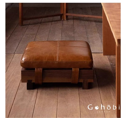 Gohobi Black Walnut Solid Wood Stool or Leather Cushion – Handmade Square Seat for Dining Room, Living Room or Tea Room | FSC Certified