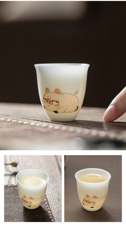 Gohobi White Jade Clay Chinese Zodiac Gongfu Tea Cup – Personal Ceramic Master Cup for Home Use and Gift