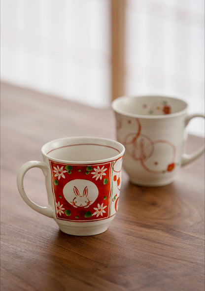 Gohobi Japanese Mino Ware Sakura Rabbit Mug Set