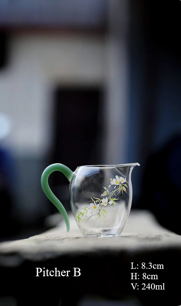 Gohobi Handmade Floral and Bird Glass Pattern Tea Cup Pitcher Teapot