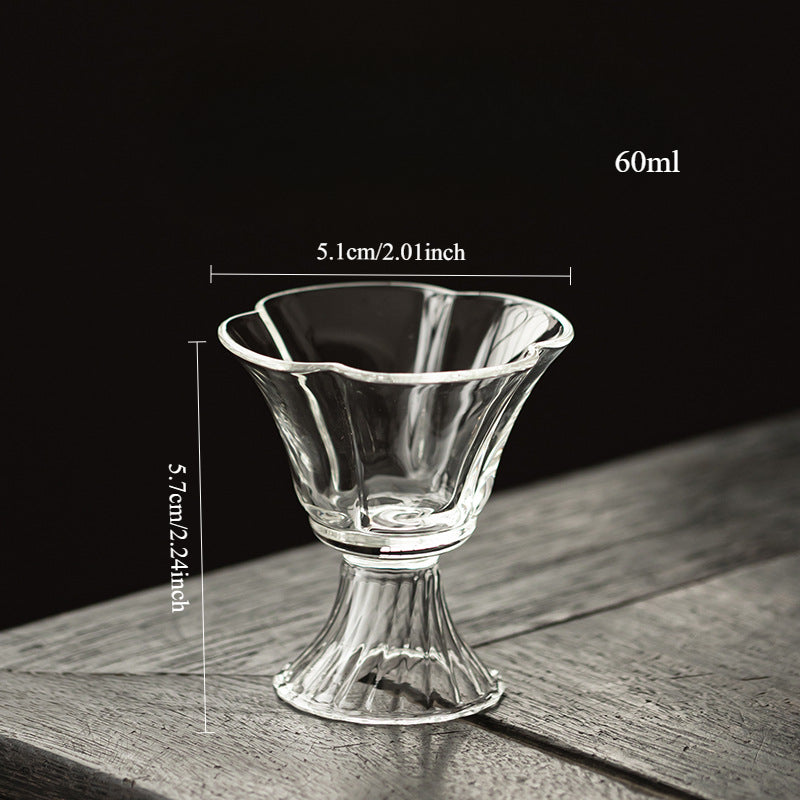 Gohobi High Borosilicate Glass Flower-Rim Swirl-Base Tall Footed Master Cup – Heat-Resistant Gongfu Tea Cup