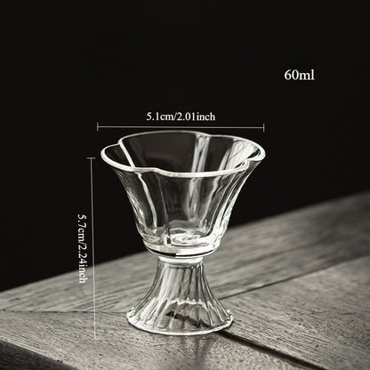 Gohobi High Borosilicate Glass Flower-Rim Swirl-Base Tall Footed Master Cup – Heat-Resistant Gongfu Tea Cup