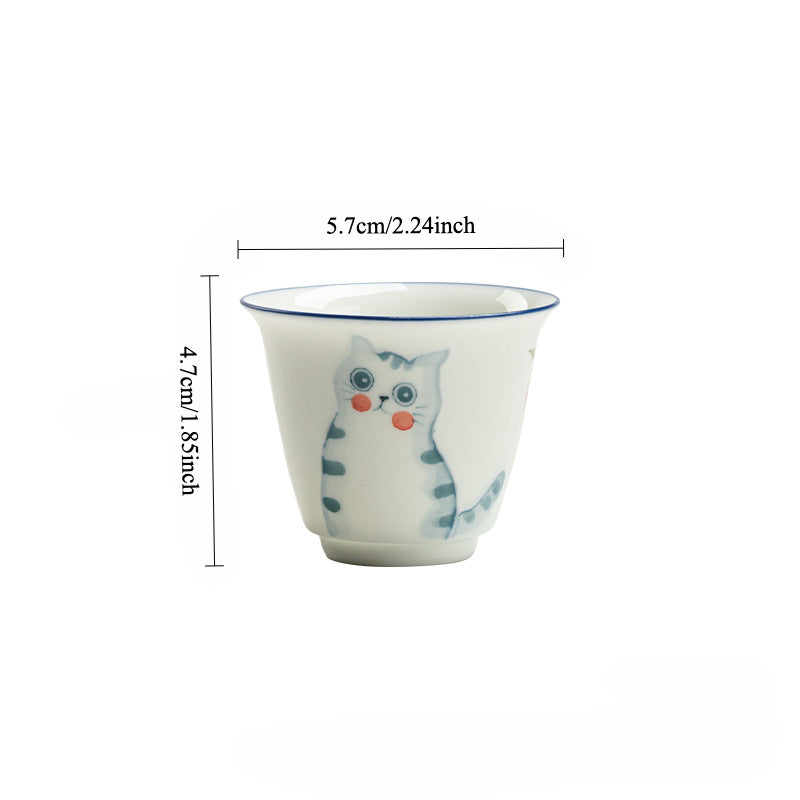 Gohobi Hand-Painted Cat & Peach Teacup