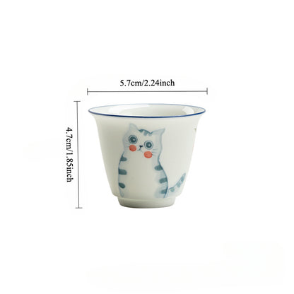 Gohobi Hand-Painted Cat & Peach Teacup