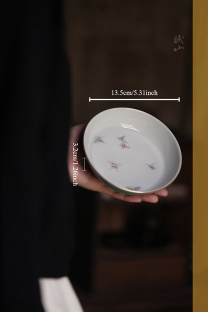 [賦山敘 x Gohobi] Turquoise Butterfly Teapot Base – Minimalist Pastel Ceramic Dry Brewing Tray for Gaiwan & Teapot