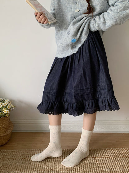 Gohobi Japanese Vintage Bubble Edge Floral Mid-Calf Socks