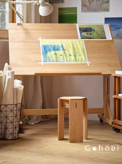 Gohobi Handmade Solid Wood Square Stool – Stackable Wooden Dining Stool Makeup Chair | FSC Certified Furniture, household makeup stool, Chinese square stool can be stacked dining table stool