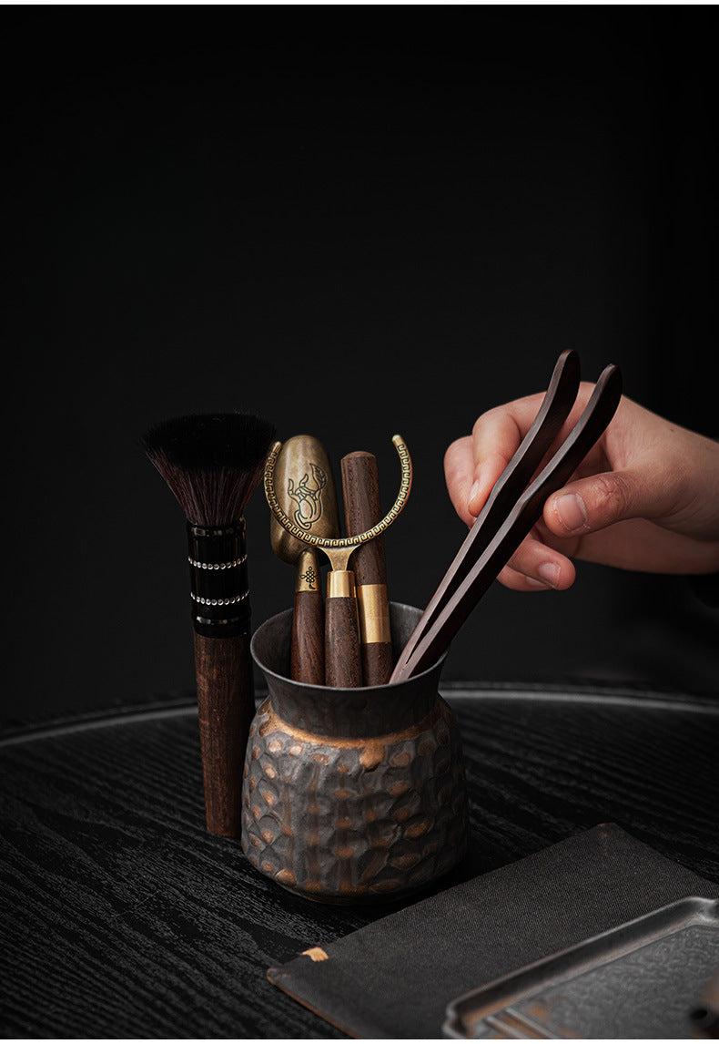 Gohobi Wooden Gongfu Tea Tools Set with Black Gold Holder