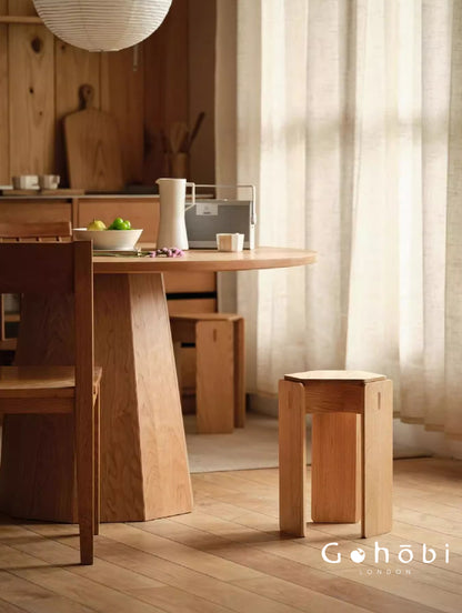 Gohobi Handmade Solid Wood Square Stool – Stackable Wooden Dining Stool Makeup Chair | FSC Certified Furniture, household makeup stool, Chinese square stool can be stacked dining table stool