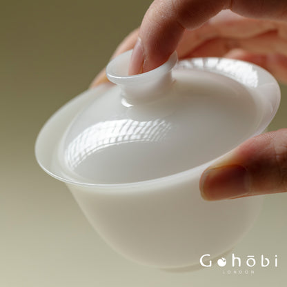 Gohobi Ice Jade Porcelain Gaiwan – Three-Piece Chinese White Porcelain Tea Bowl