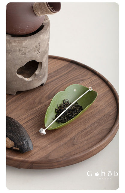 Gohobi Green Leaf Tea Spoon Set – Ceramic Gold Accent Tea Scoop and Tea Needle Set