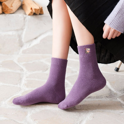 FloralFrost Mid-Calf Cotton Women's Socks