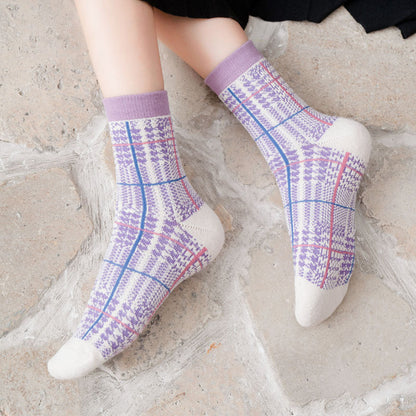 FloralFrost Mid-Calf Cotton Women's Socks